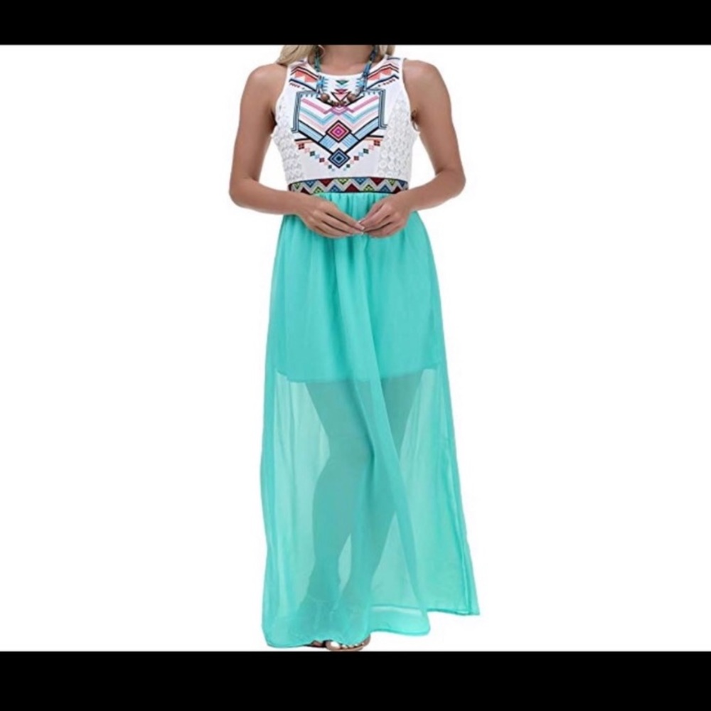 Long sheer print maxi dress